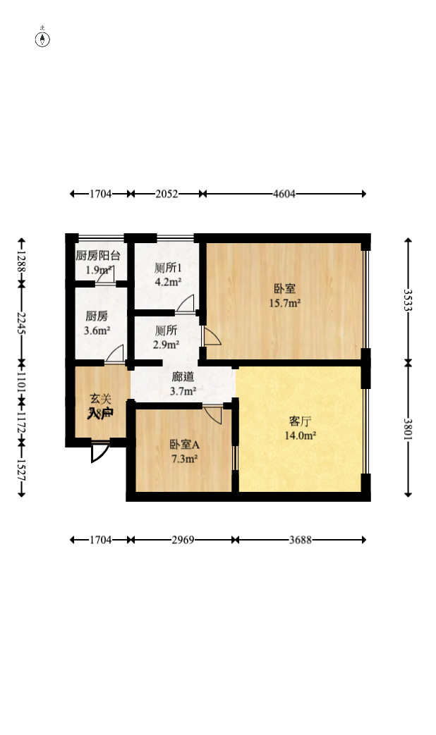 阳光100三期  2室1厅1卫   78.00万室内图1