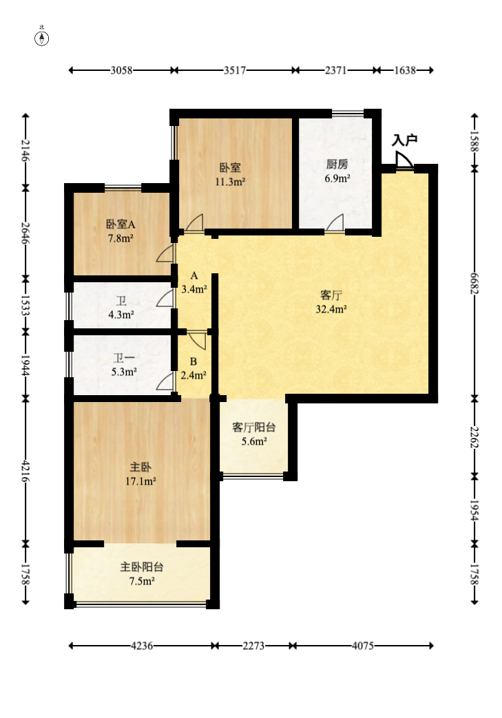 锦璨家园  3室2厅2卫   85.80万室内图1