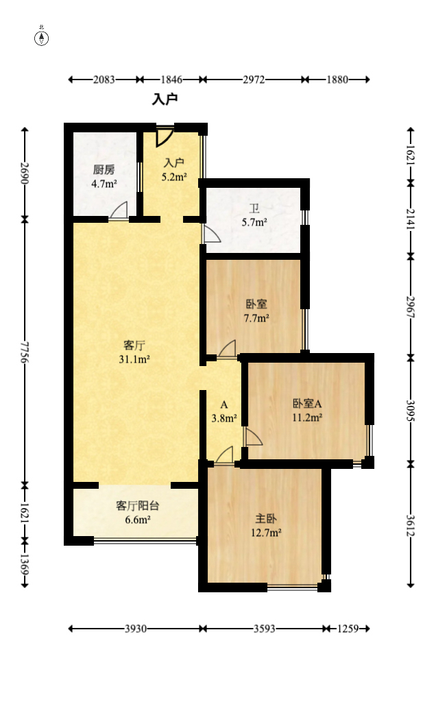 东方航标 3室2厅1卫 80.0万 东方航标 3室2厅1卫 80.0万户型图