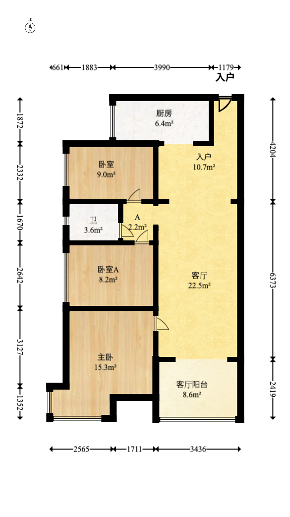 旺德府恺悦国际  3室2厅1卫   80.00万室内图1