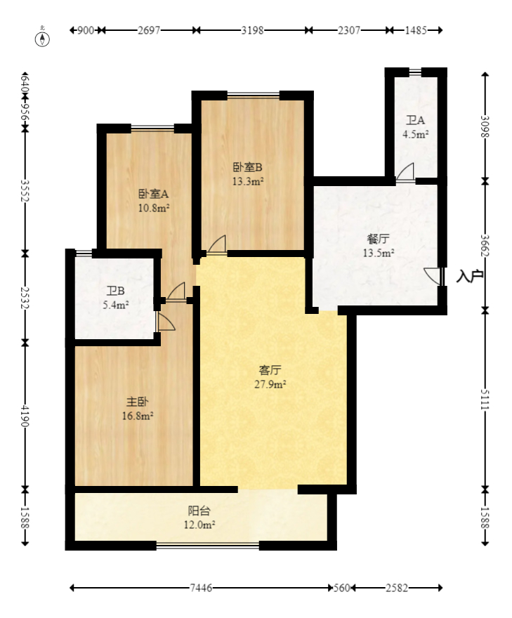 八方小区B区  3室2厅2卫   477.00万室内图1