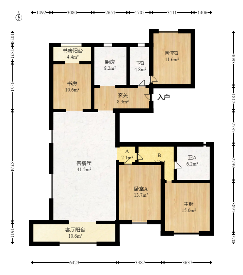 绿地湖湘中心  4室2厅2卫   388.00万室内图1