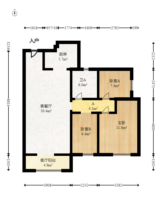金麓国际  3室1厅1卫   100.00万室内图1