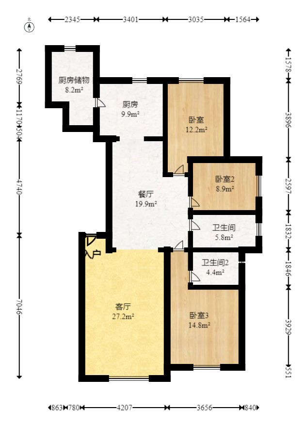 中房瑞致国际  3室2厅2卫   116.00万室内图1