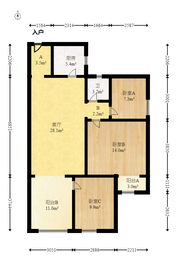 威尔士春天  3室2厅1卫   82.00万室内图1