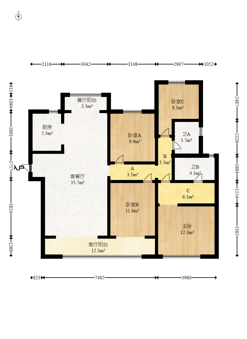滨江府1913  4室2厅2卫   245.00万室内图1