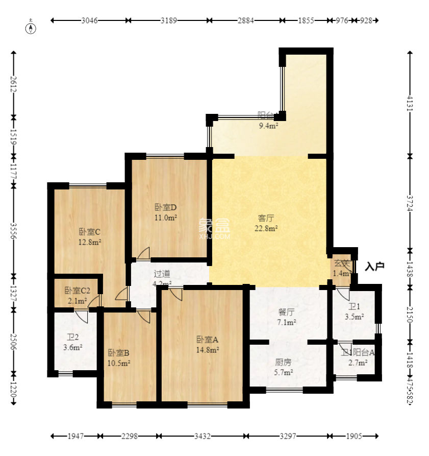 五江天街北区  4室2厅2卫   145.00万