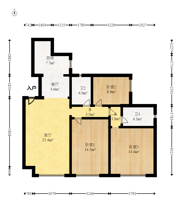 红星国际公馆 3室2厅2卫 105.0万 红星国际公馆 3室2厅2卫 105.0万户型图