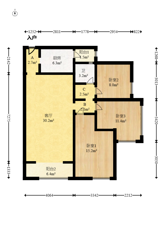 勤诚达新界 3室1厅1卫 74.5万 勤诚达新界 3室1厅1卫 74.5万户型图