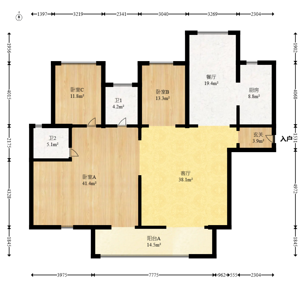 建投象山国际  3室2厅2卫   202.00万室内图1