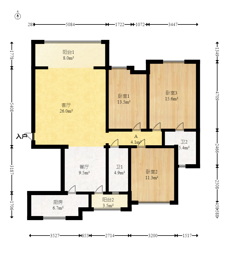 新华都万家城  3室2厅1卫   120.00万室内图1