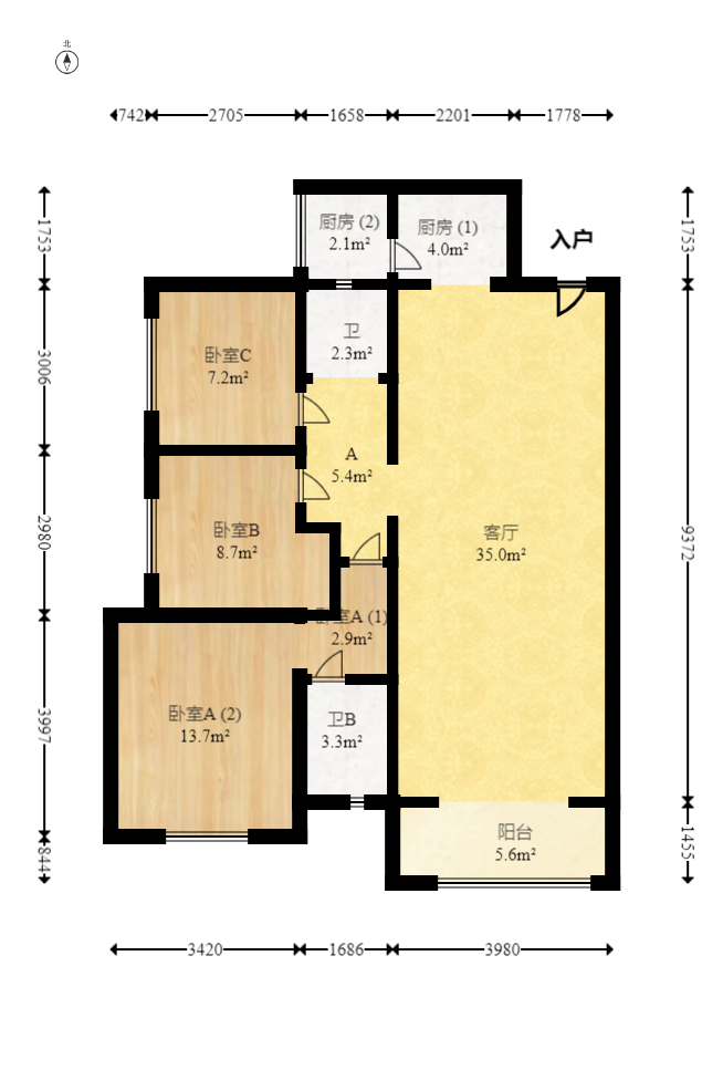 中建梅溪湖中心  3室2厅2卫   162.00万室内图1