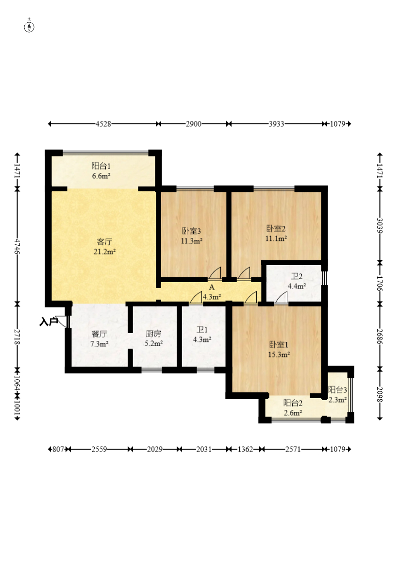 华欣公寓  3室2厅2卫    93.49万室内图1