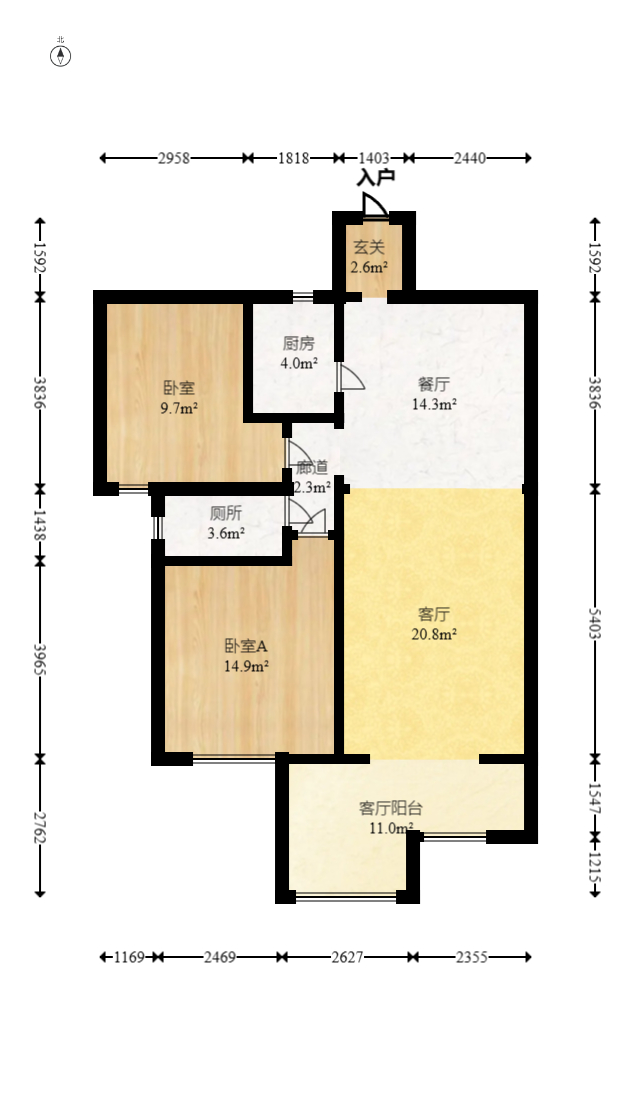 江山帝景哈佛  2室2厅1卫   101.00万室内图1