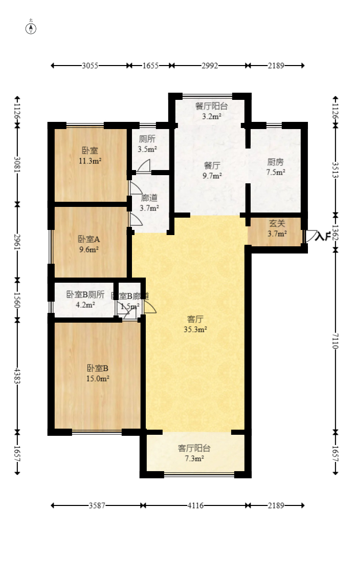 建投象山国际  3室2厅2卫   208.00万室内图1