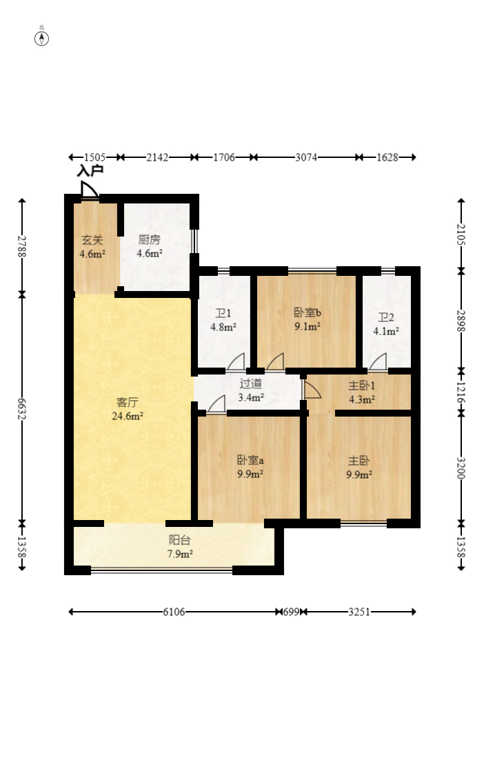 梅溪悦章  3室2厅2卫   178.00万室内图1