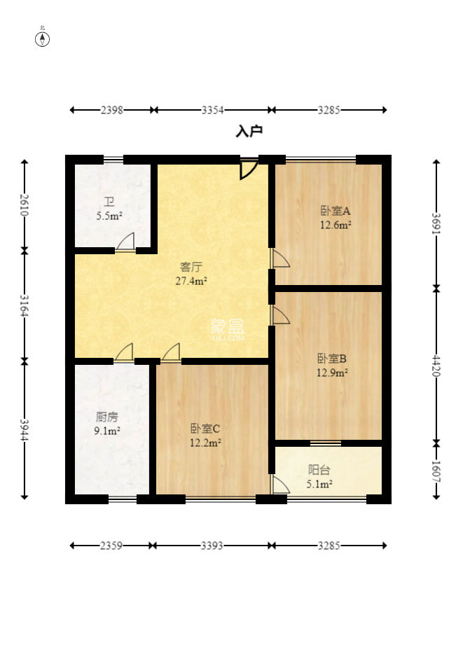 留芳嶺社區(qū)  3室1廳1衛(wèi)   66.50萬
