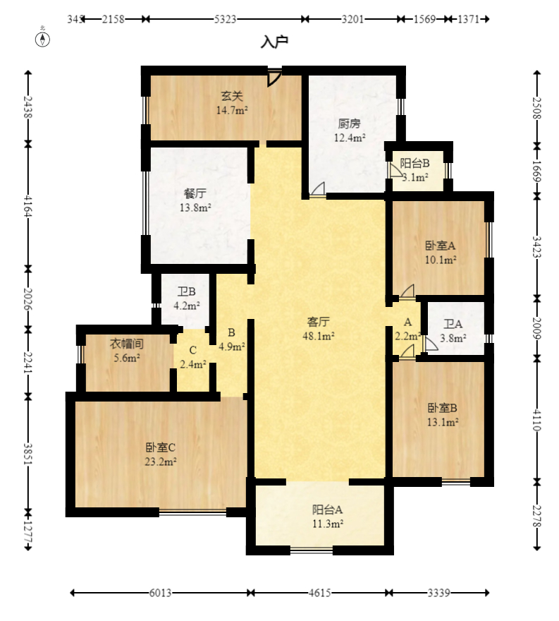 藏珑湖上国际花园  4室2厅2卫   359.00万室内图1