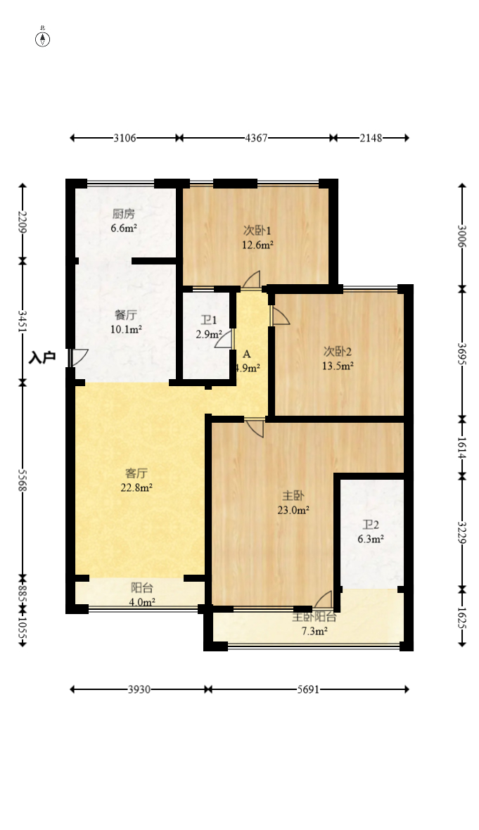 阳光丽景 3室2厅2卫 68.0万 阳光丽景 3室2厅2卫 68.0万户型图