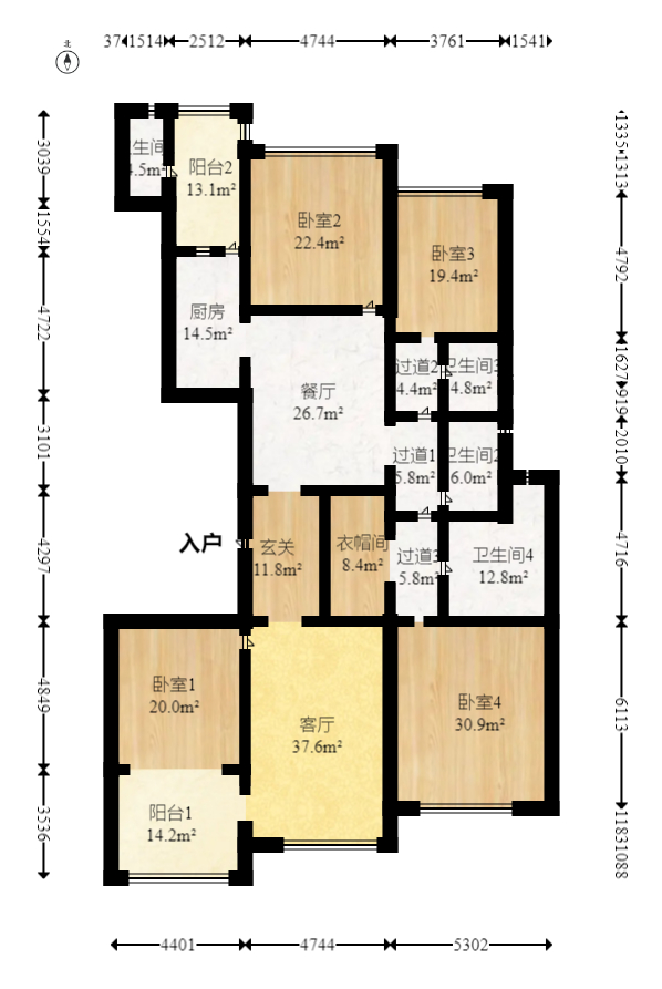 恒大名都  4室2厅4卫    140.0万室内图1