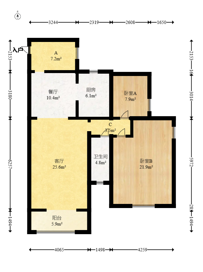 华悦城  3室2厅1卫    83.5万室内图1