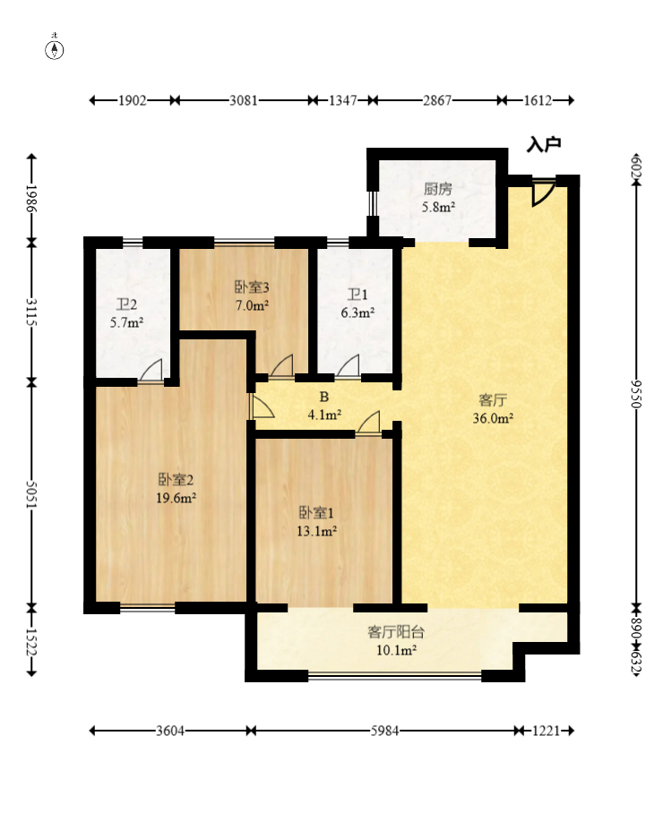 中建钰和城  3室2厅2卫   160.00万室内图1