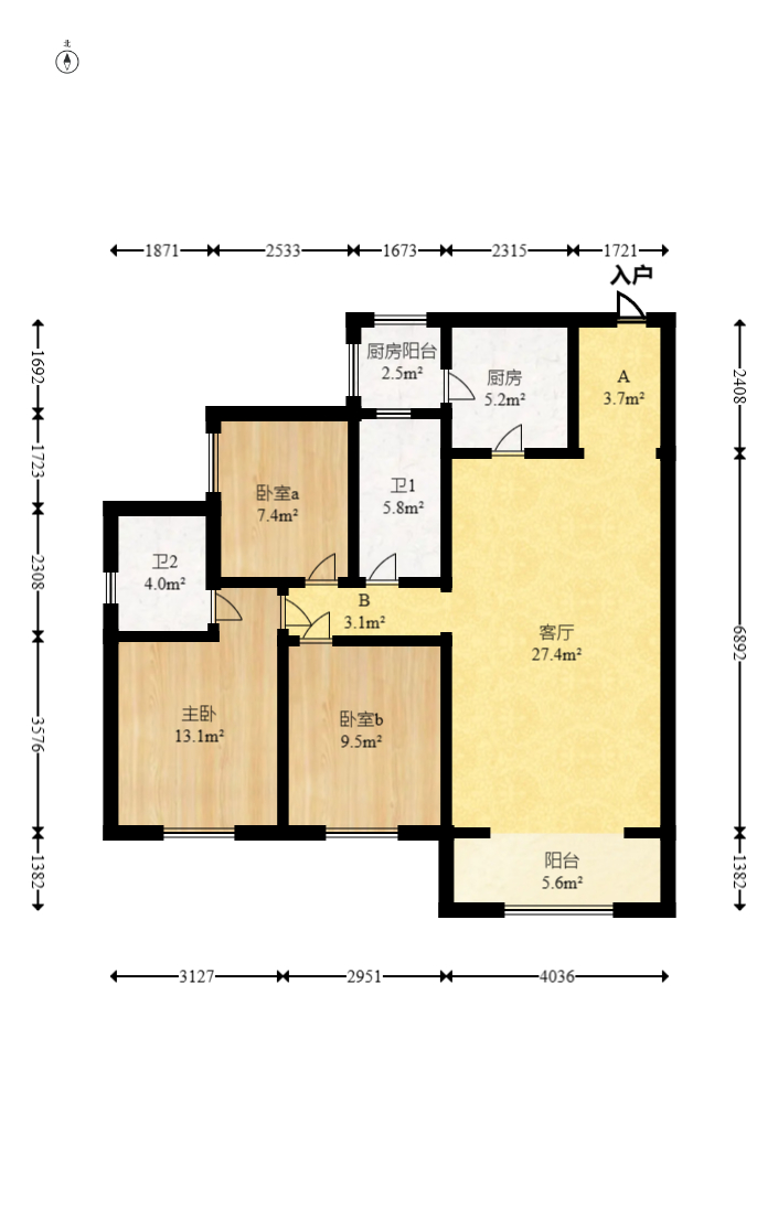 中国铁建梅溪青秀三期  3室2厅2卫   132.00万室内图1