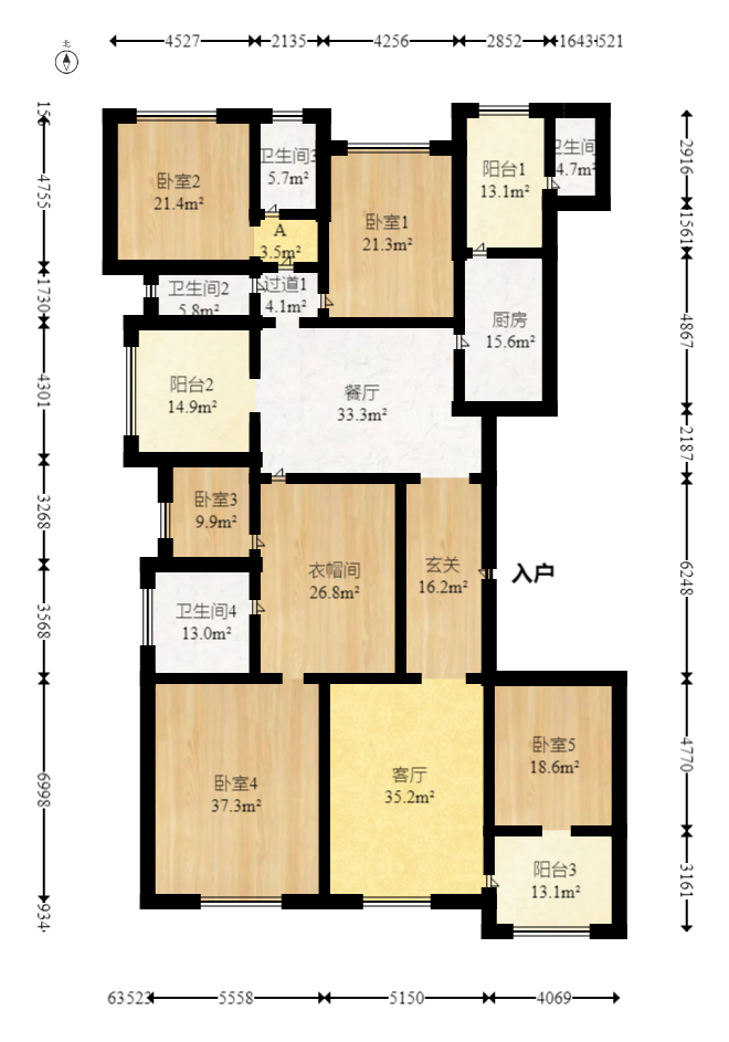恒大名都  4室2厅4卫   198.00万室内图1