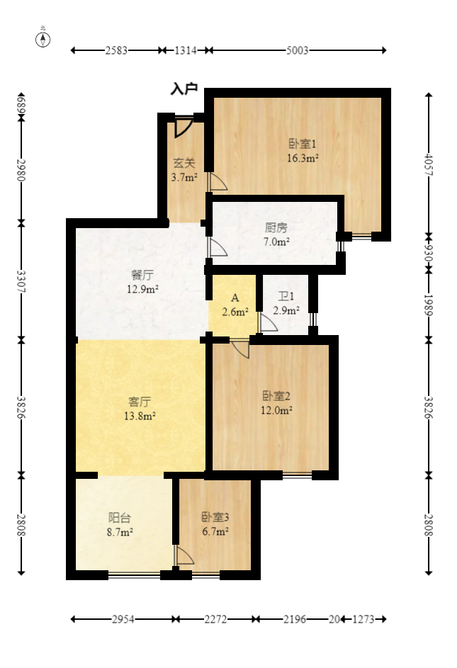 明发国际城  3室2厅1卫    87.99万室内图1