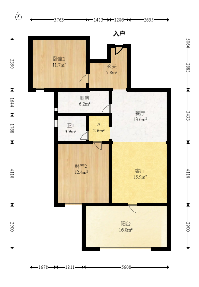 明发阅江悦府  2室2厅1卫   72.80万室内图1