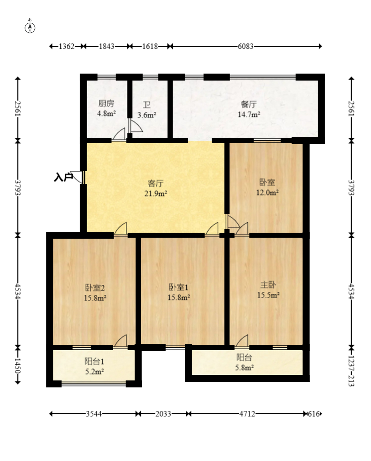 建工集团单位房  4室2厅1卫   88.00万室内图1