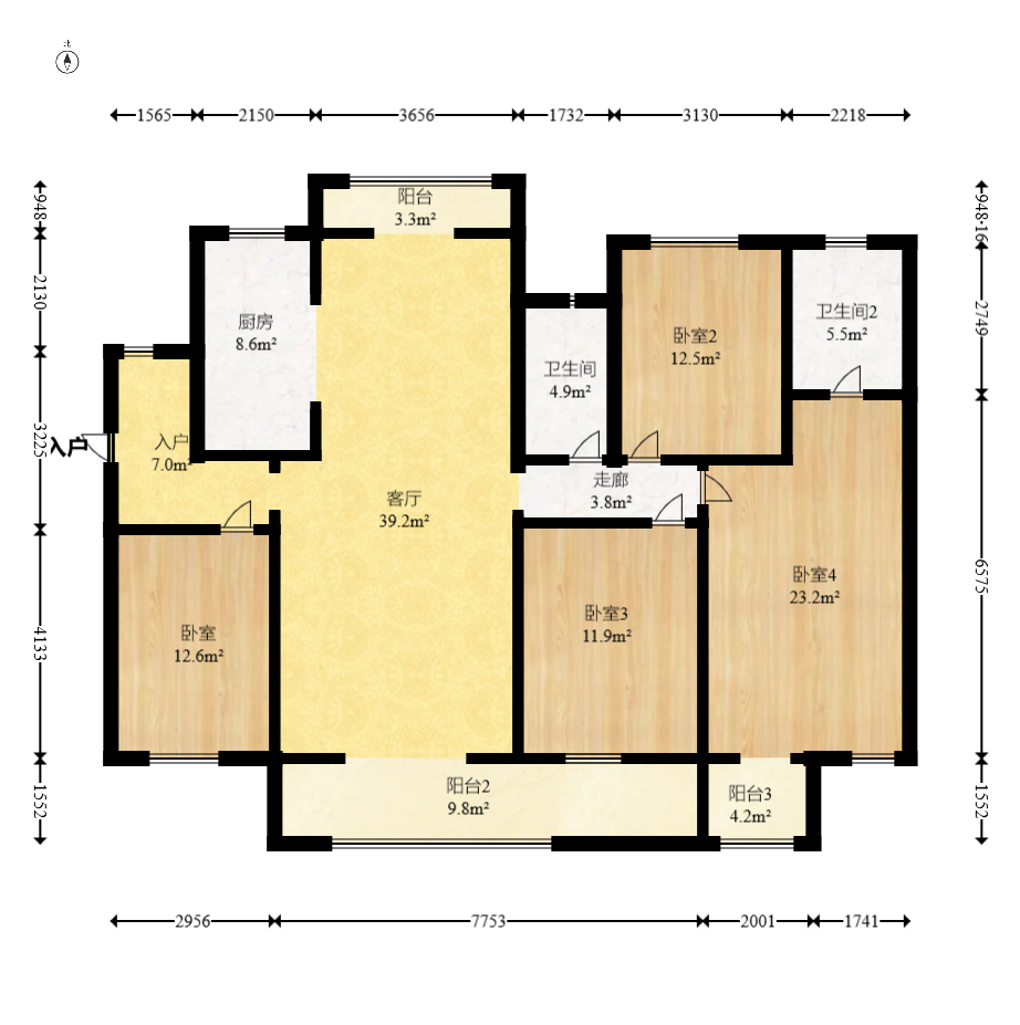 龙湖碧桂园天宸原著  4室2厅2卫    208.0万室内图1