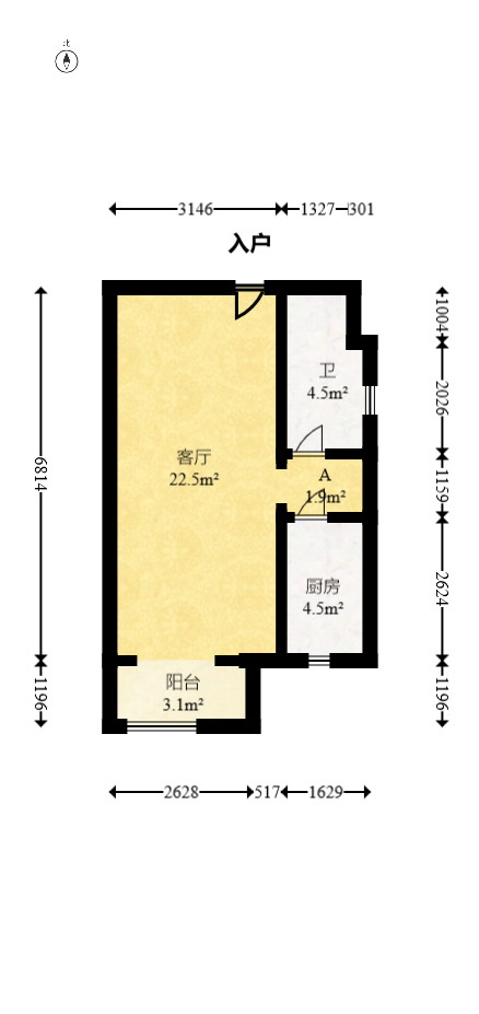 果遇微住宅（筑安雅居）  1室1厅1卫   45.00万室内图1