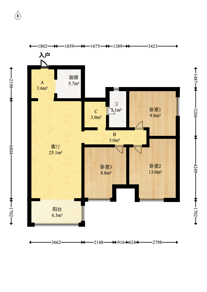 万科金域蓝湾  3室2厅2卫   98.00万室内图1