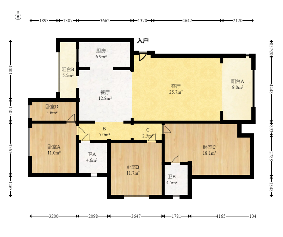 五矿万境水岸二期（五矿万境水岸和苑）  3室2厅2卫   230.00万室内图1