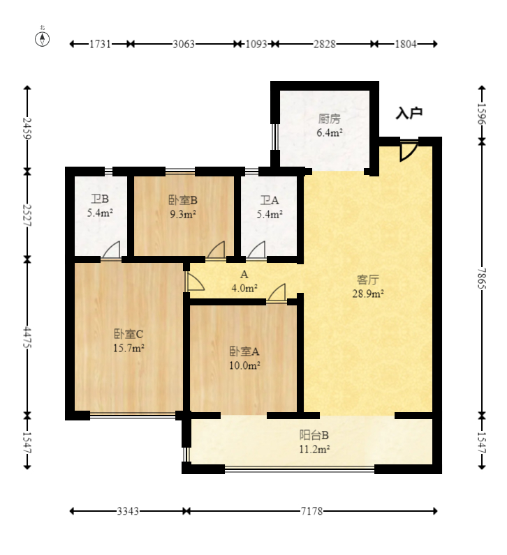 远洋红星天铂一期  3室2厅2卫   126.00万室内图1