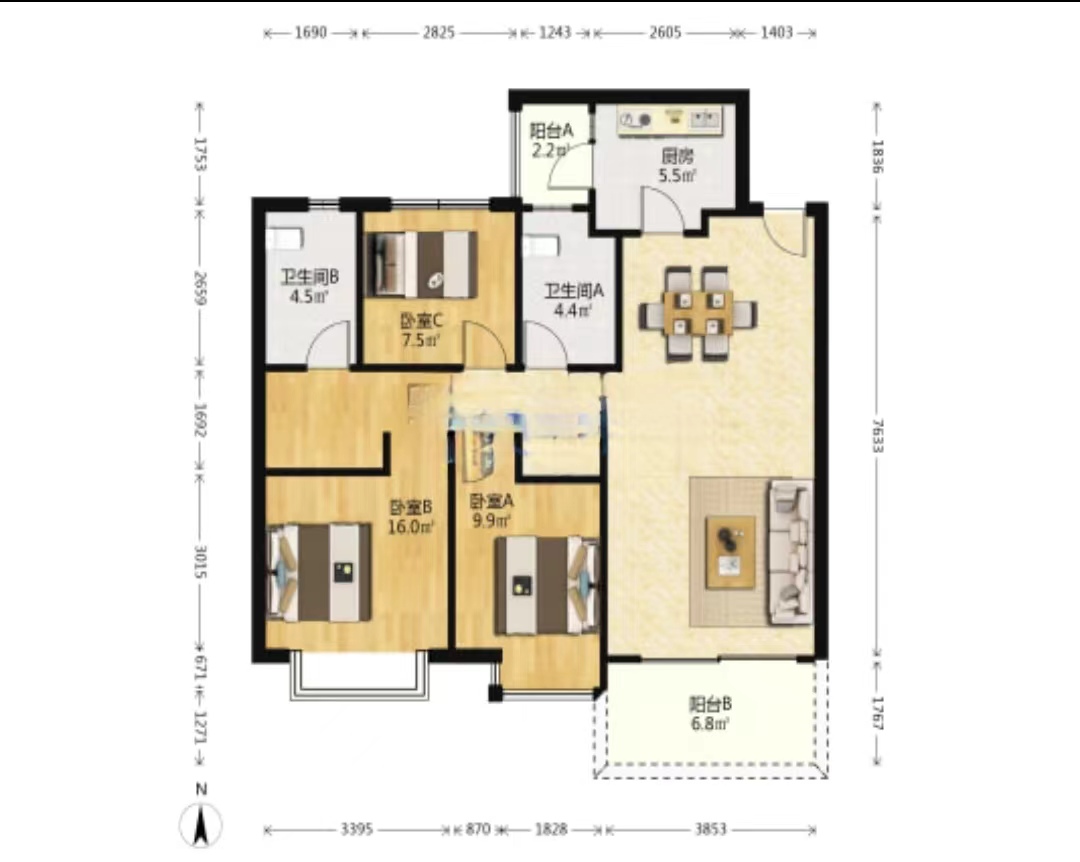 恒大华府 3室2厅2卫 80.0万 恒大华府 3室2厅2卫 80.0万室内图