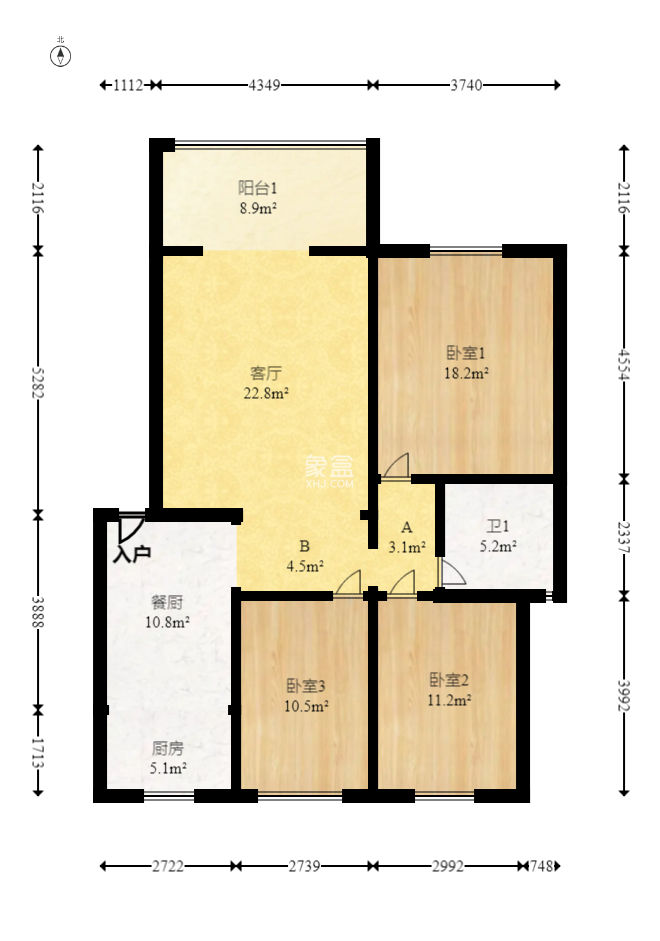三江花中城  3室2厅1卫   105.00万
