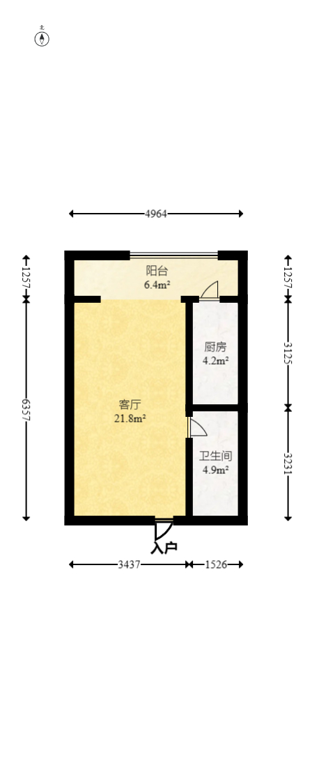 北辰中央公园B区  1室1厅1卫   33.00万室内图1