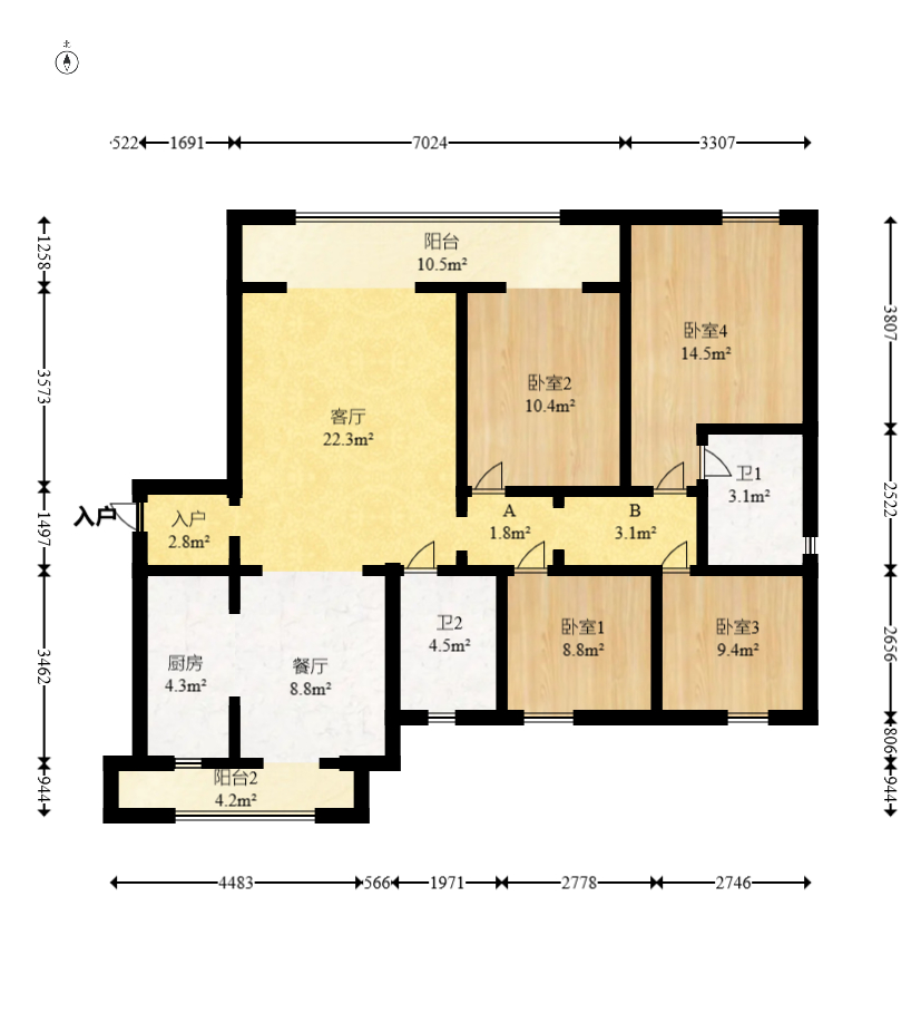 明昇壹城（明昇时代广场）二期  4室2厅2卫   214.60万室内图1