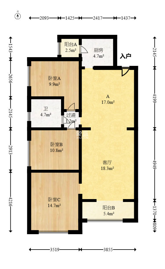 卢浮原著  3室2厅1卫   65.00万