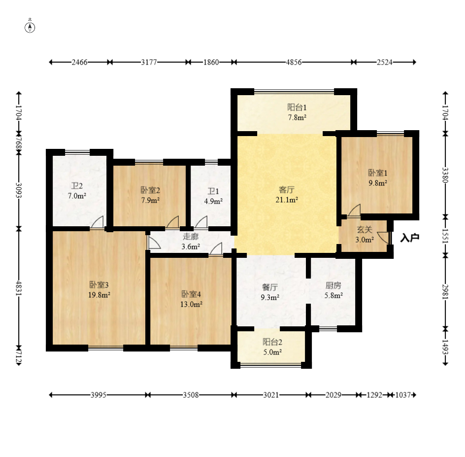 上海城小区  4室2厅1卫   115.00万室内图1
