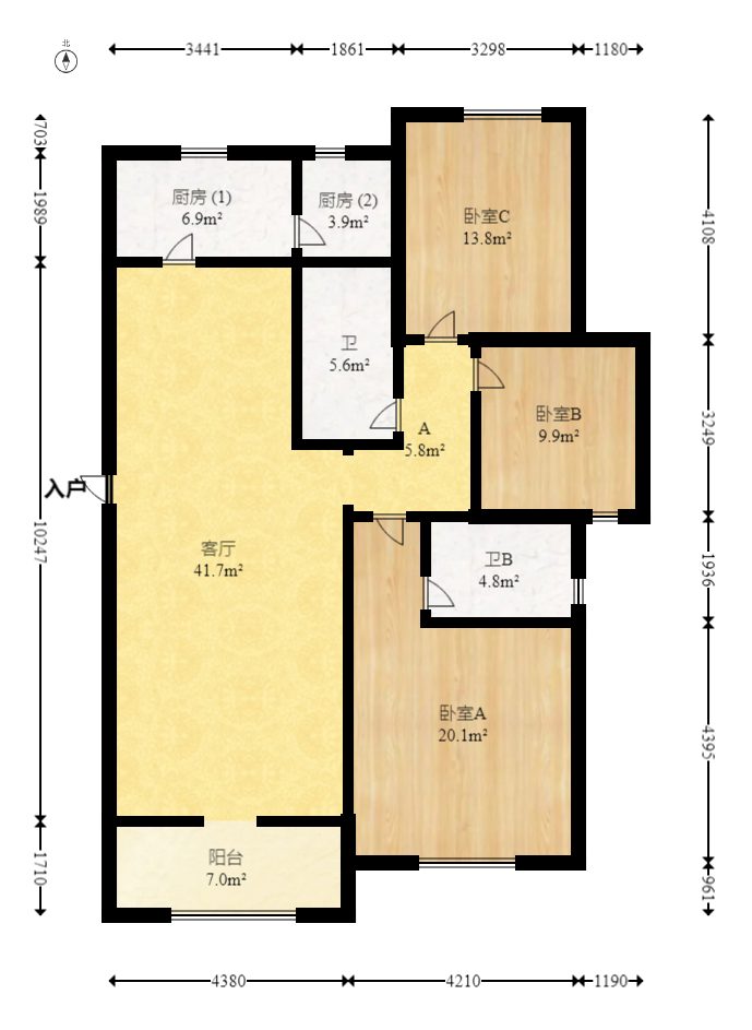 中海梅溪湖壹号 3室2厅2卫 188.0万 中海梅溪湖壹号 3室2厅2卫 188.0万户型图