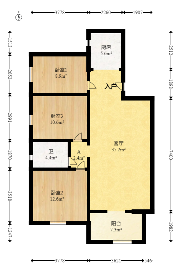 天下一家  3室2厅1卫   110.00万室内图1