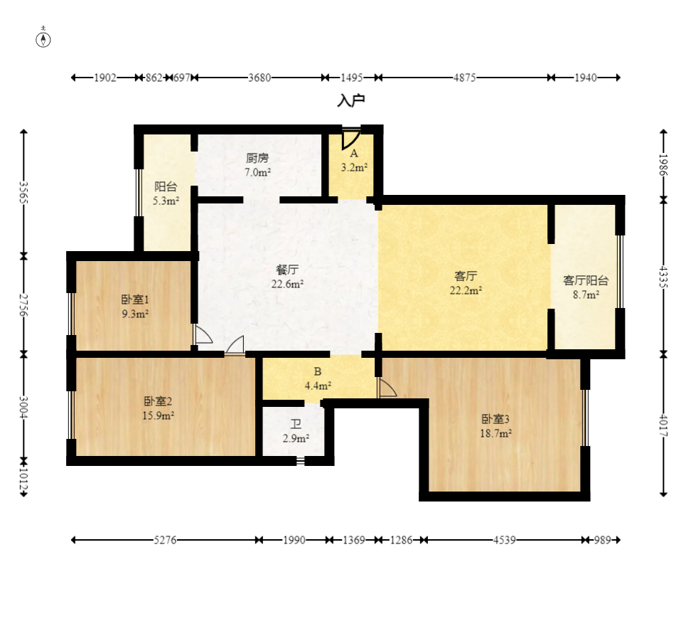 鑫远湘府华城  3室2厅1卫   148.00万室内图1