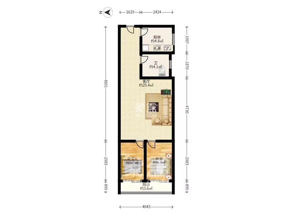 生活艺术城  1室1厅1卫   1600.00元/月室内图1