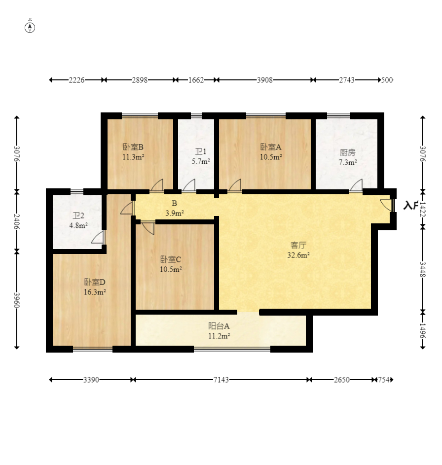 五江天街南区 4室2厅2卫 102.0万 五江天街南区 4室2厅2卫 102.0万户型图