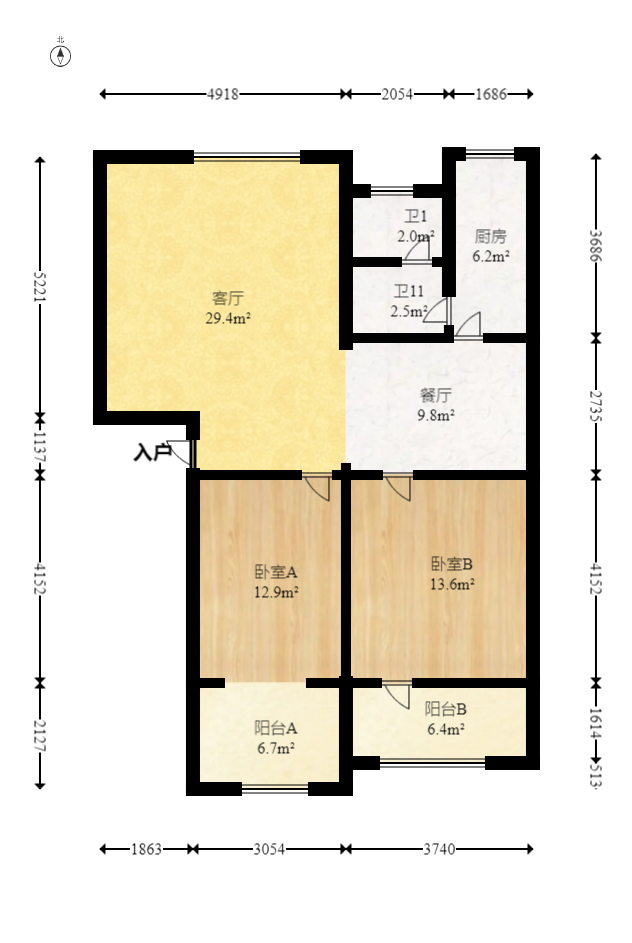 长冶小区（玉竹家园）  2室2厅1卫   45.10万室内图1