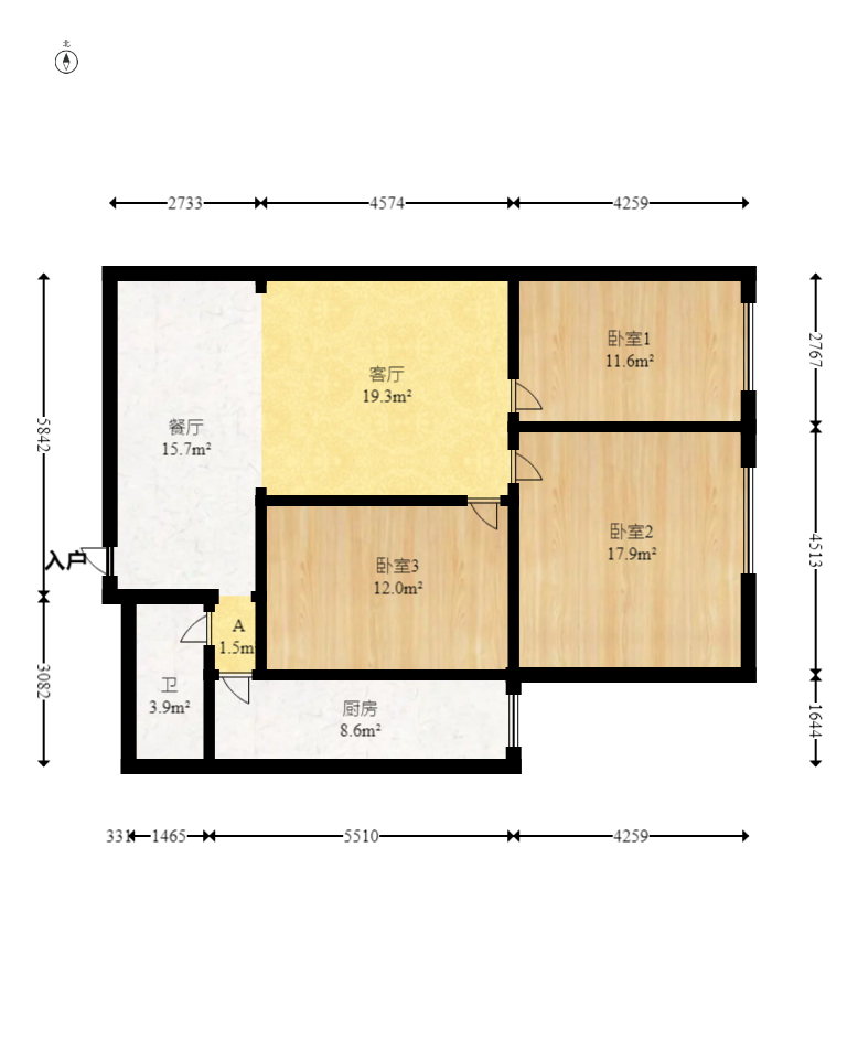 和庄  3室2厅1卫    68.0万室内图1