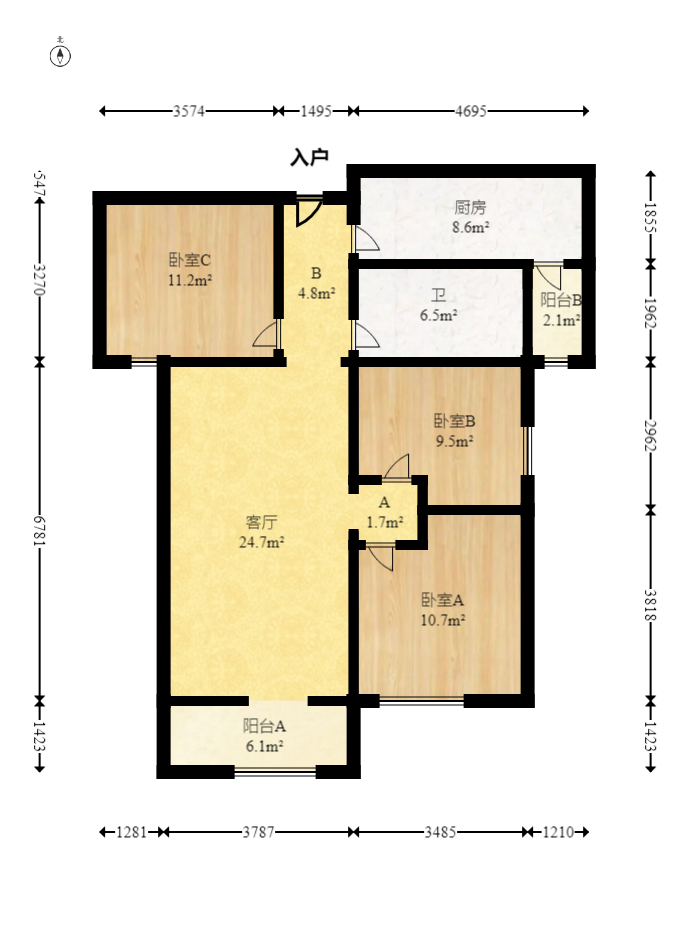 北辰三角洲E6区  3室2厅1卫   130.00万室内图1